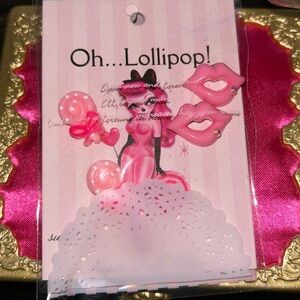 Pink polka dot lip kiss crystal juicy candy earrings oh lollipop stud post pinup